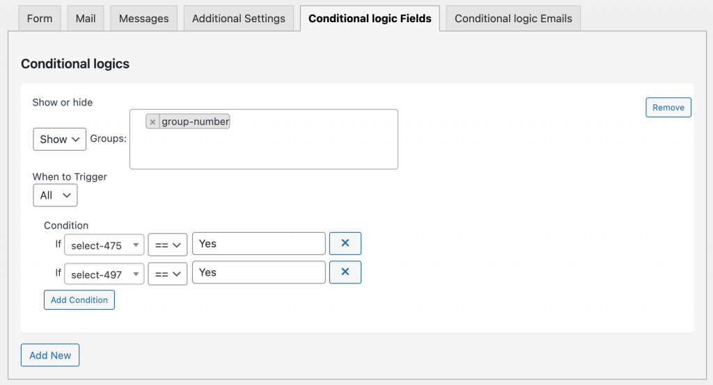 Display a full section of fields based on user selection