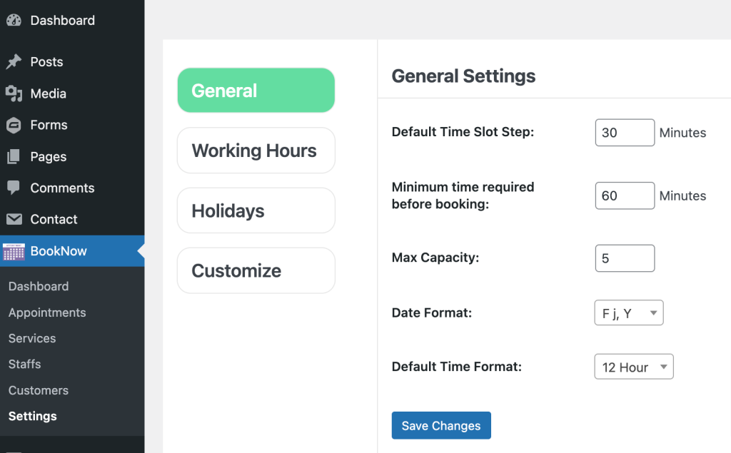 settings forms