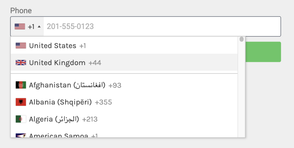 Public and Test International Phone Number Mask Input