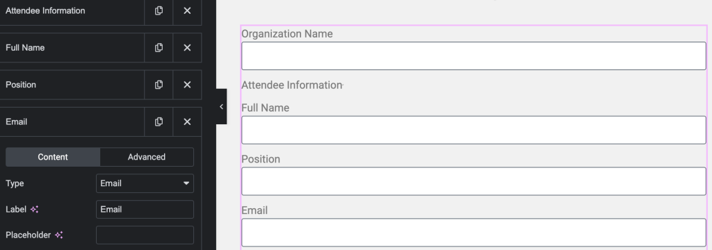  add three Text, change the Lable to Position, Full Name, and Email
