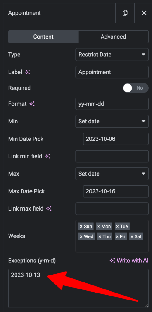 How to add an exception date?
