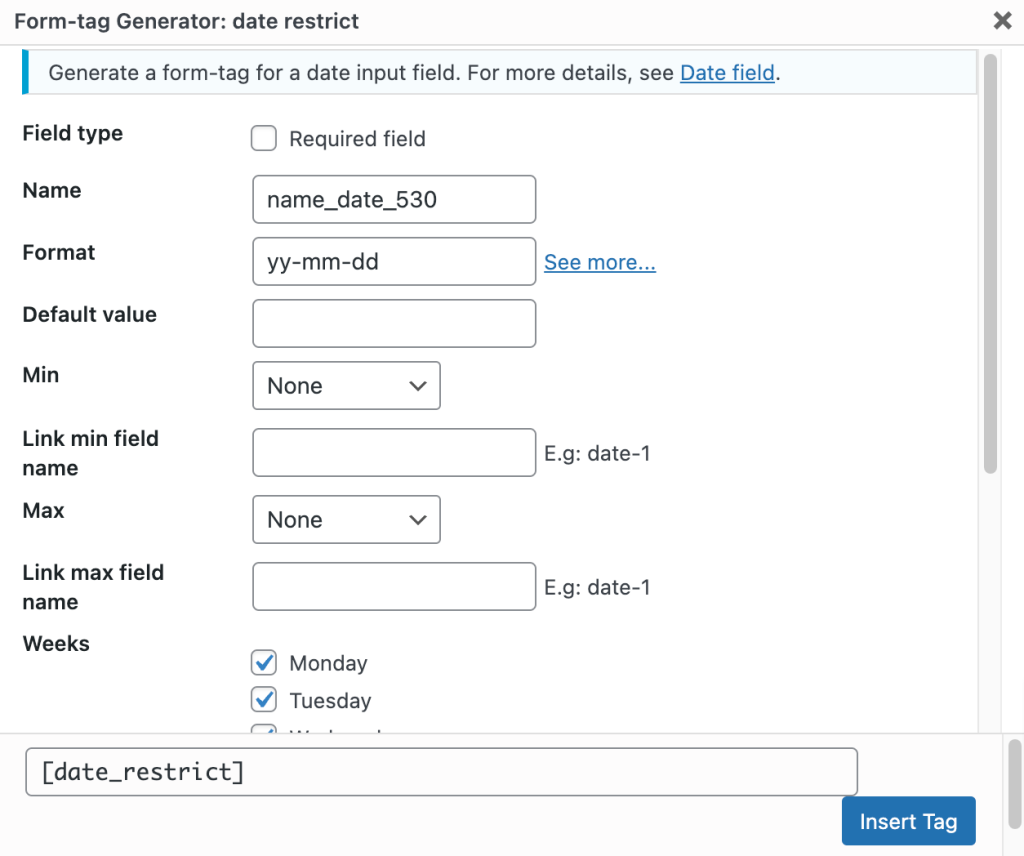 Add Restrictions to the Date Field