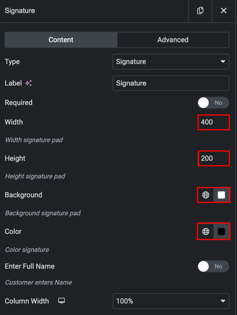 Customize the Signature Field