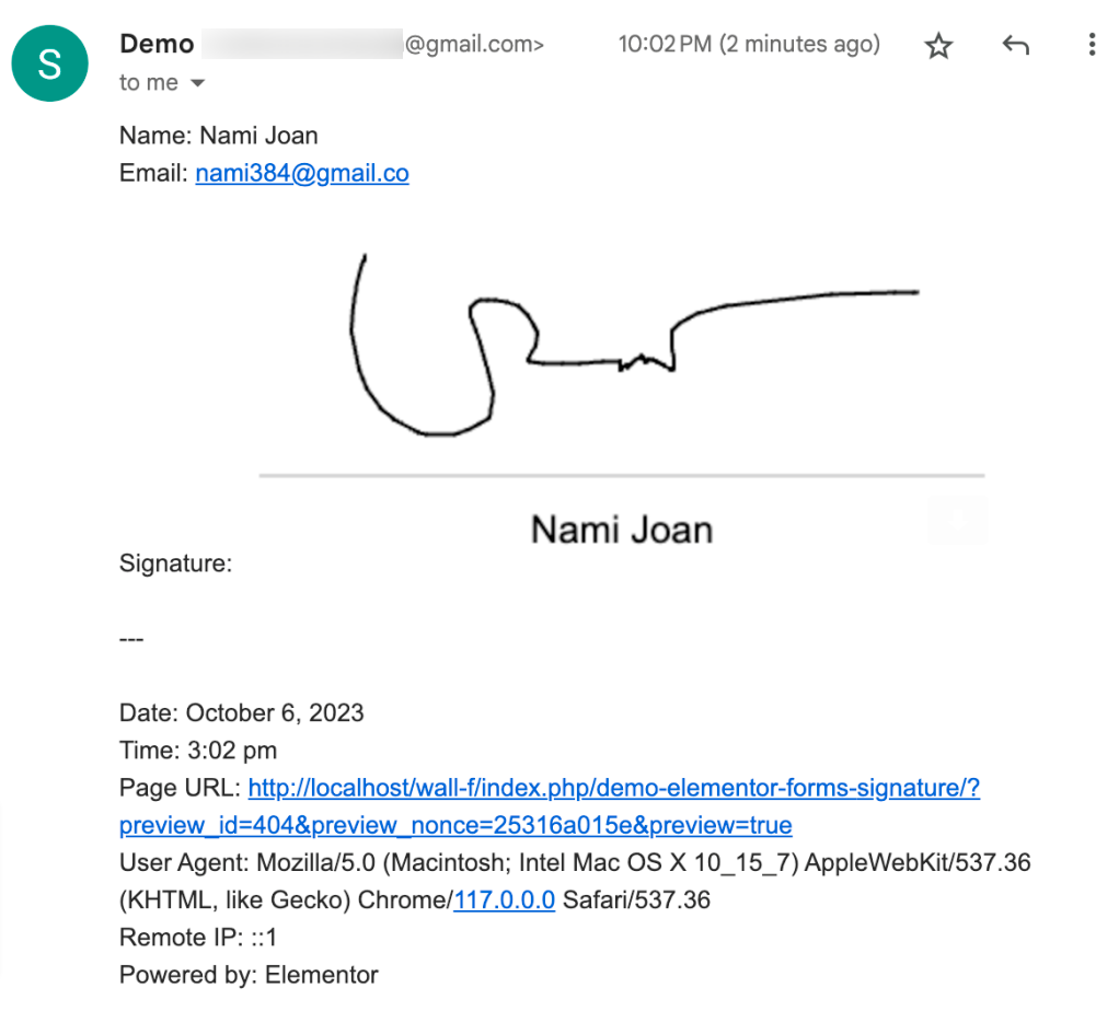 Signature to your Elementor Forms.