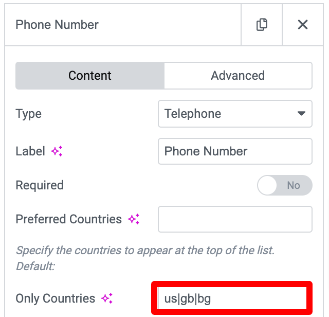 It means displaying only the countries you specify in the dropdown.