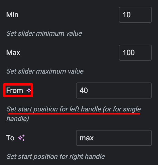 Start point for range slider