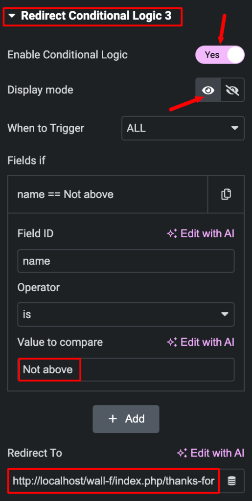 set conditional redirect page for elementor