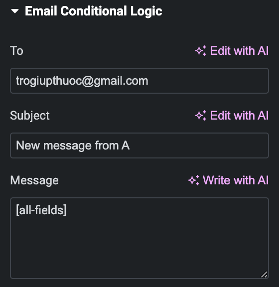 set conditional notification email for elementor