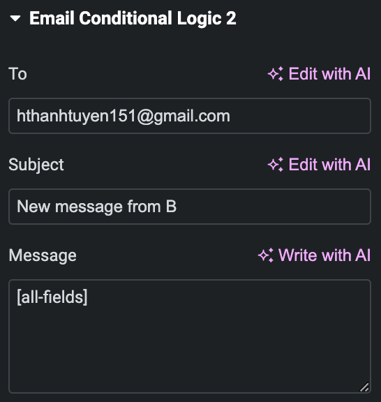 set conditional notification email for elementor
