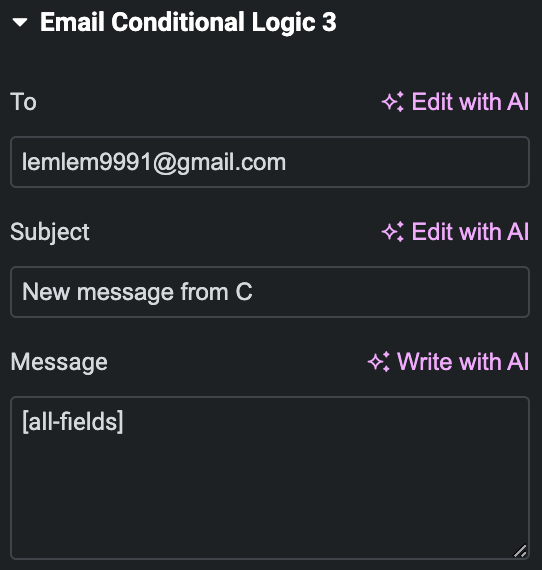 set conditional notification email for elementor