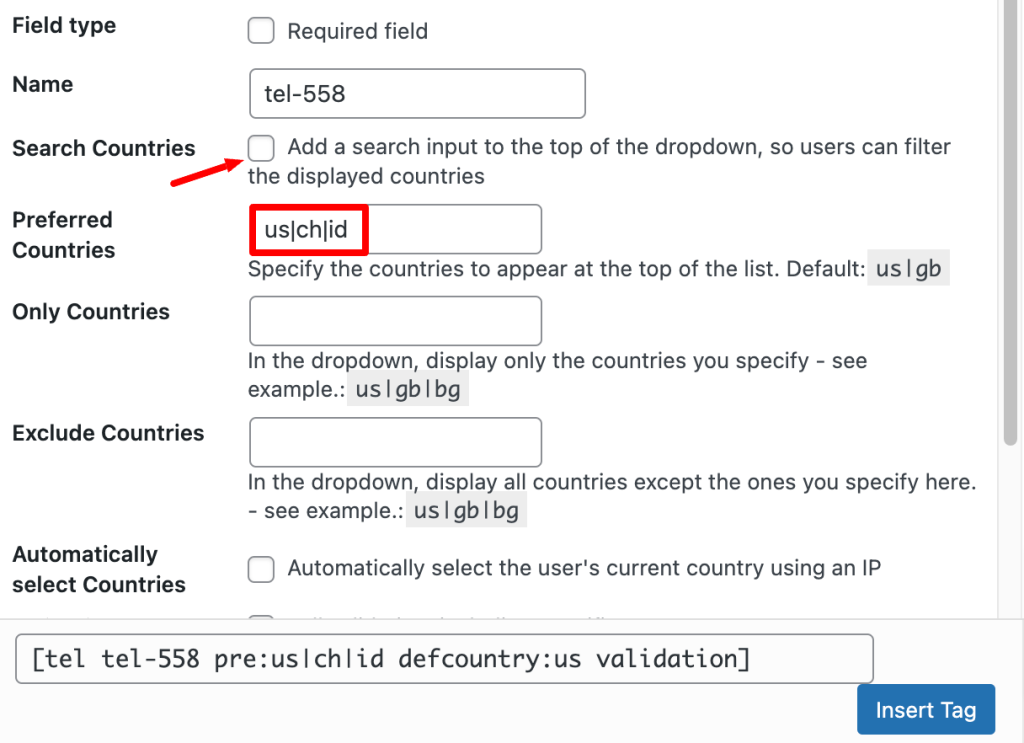 How to set a preferred countries list for contact form 7