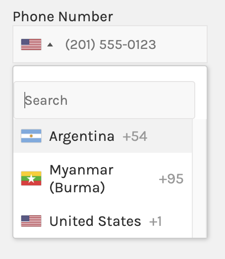 exclude countries list for international phone