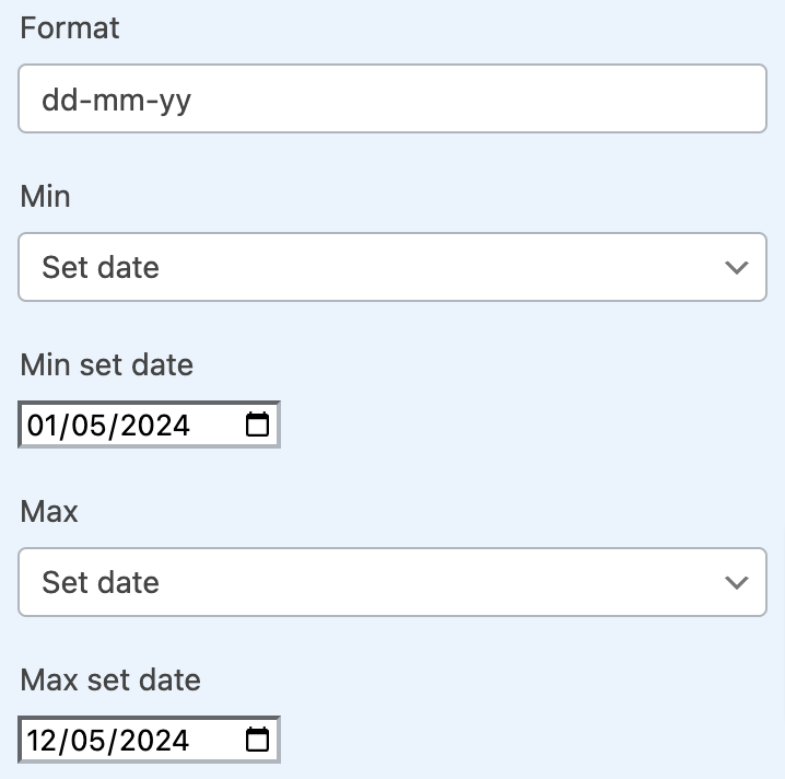 How to set specified range days for WPForm restrict date
