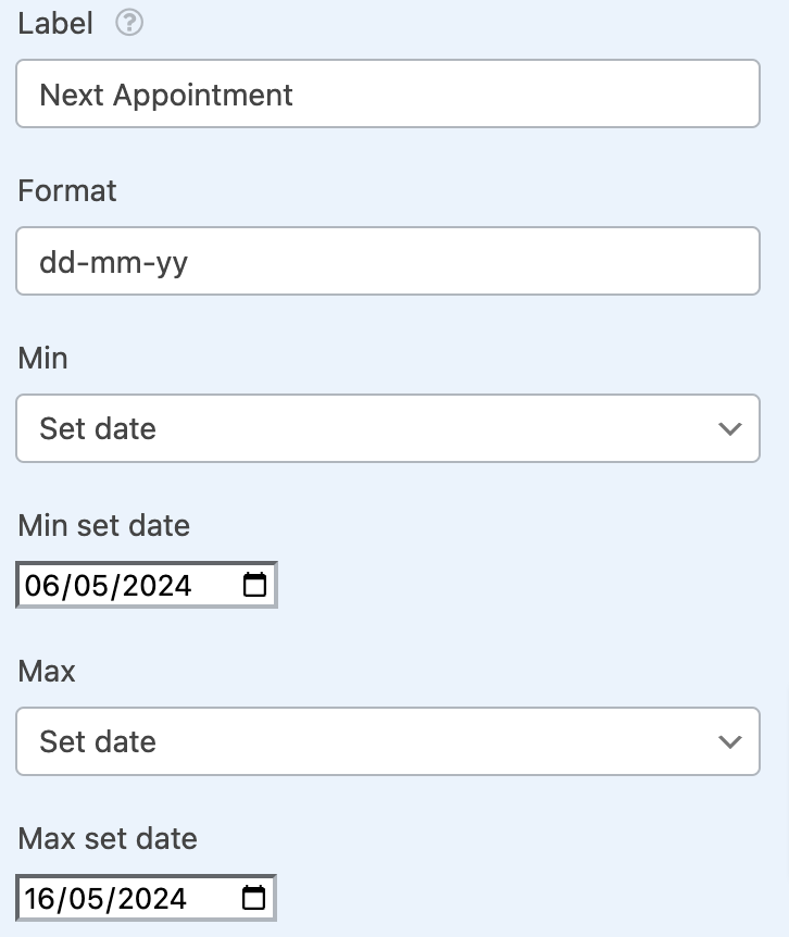 How to add an exception date for wpform restrict date