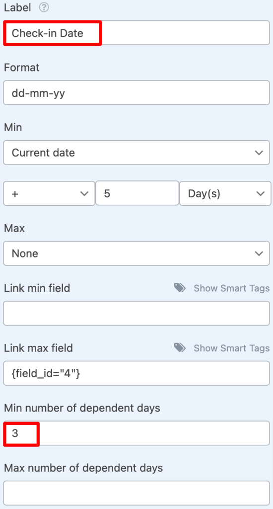 Min number of dependent days