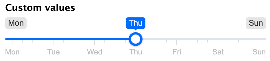 Customisable grid of values for gravity range slider