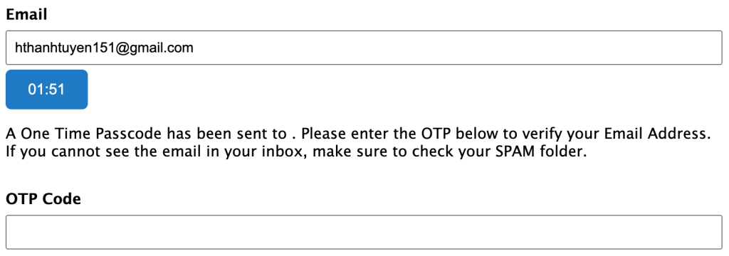 Typing your email into the field
