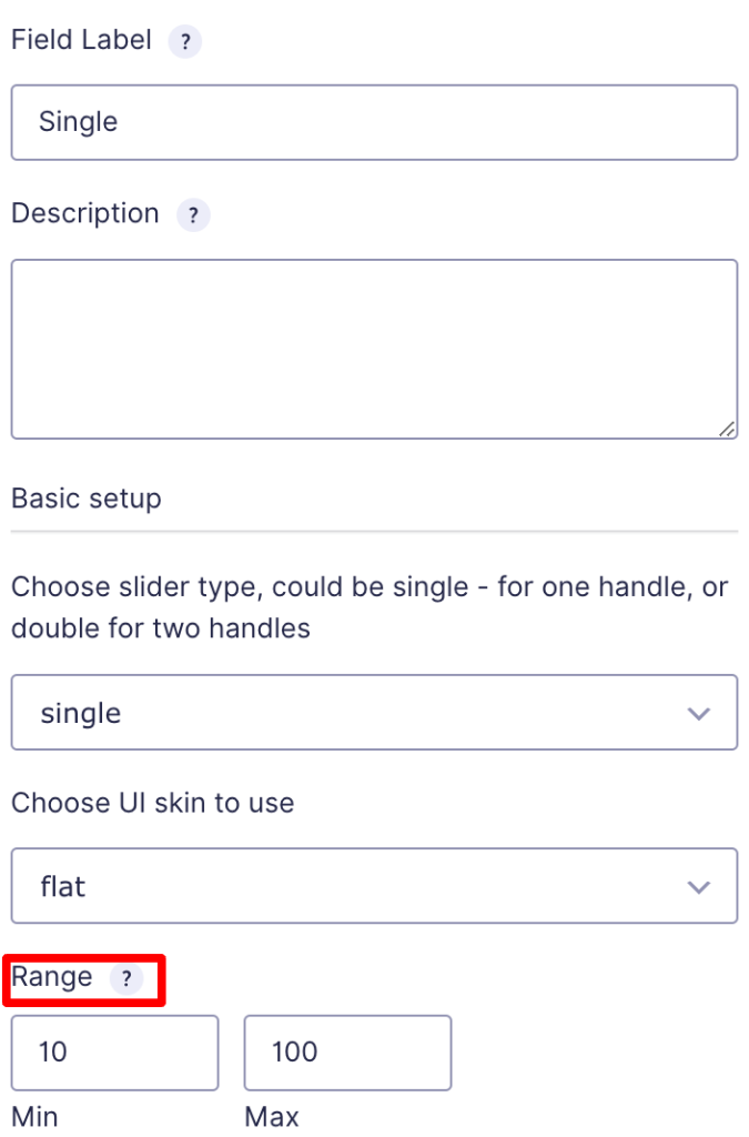 How to set min/max value for gravity range slider?