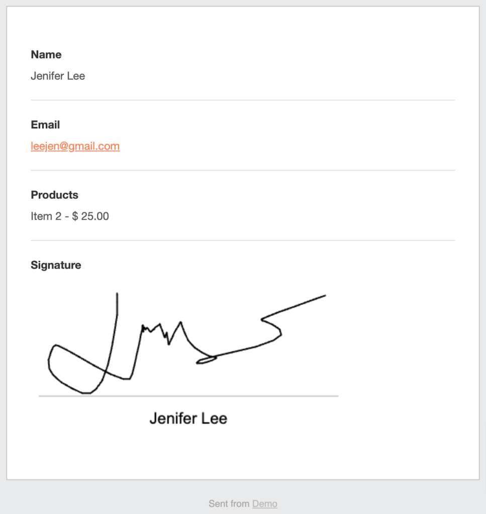 email notification for elementor signature