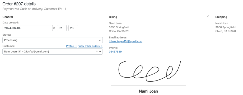 View Signature in Orders for WooCommerce