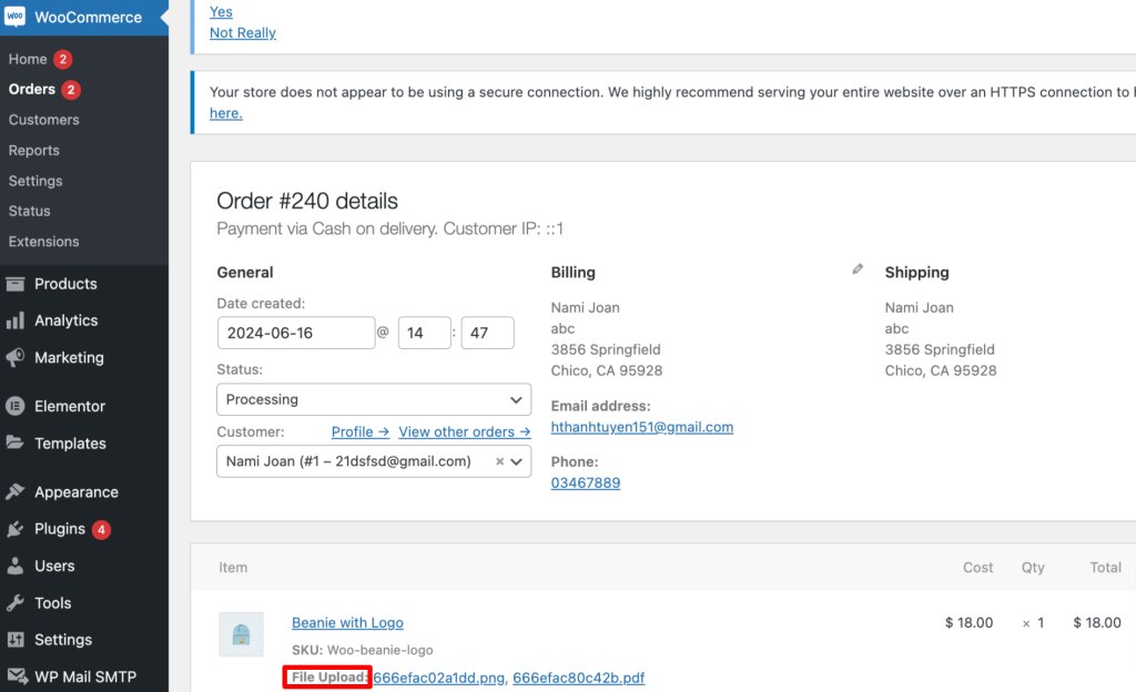 View File Upload for product woocommerce on order page admin