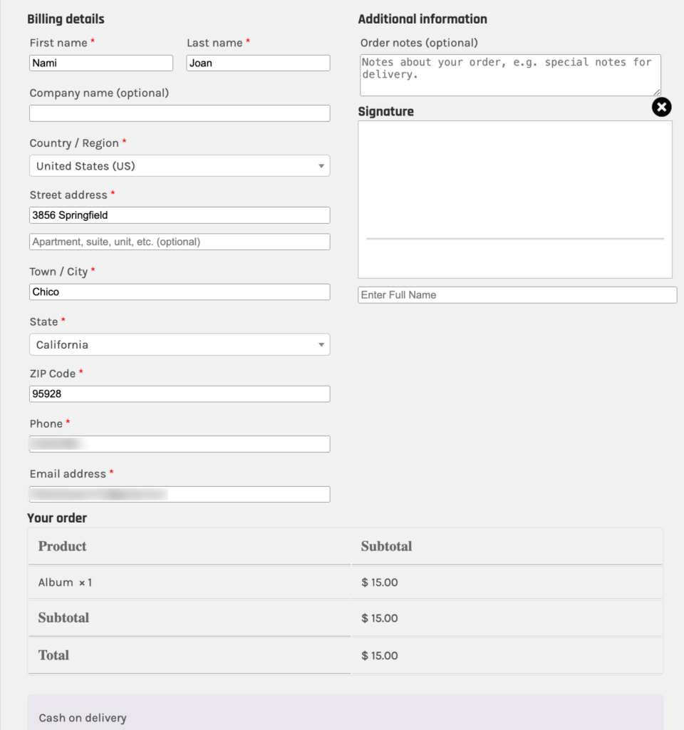 Woocommerce Checkout page