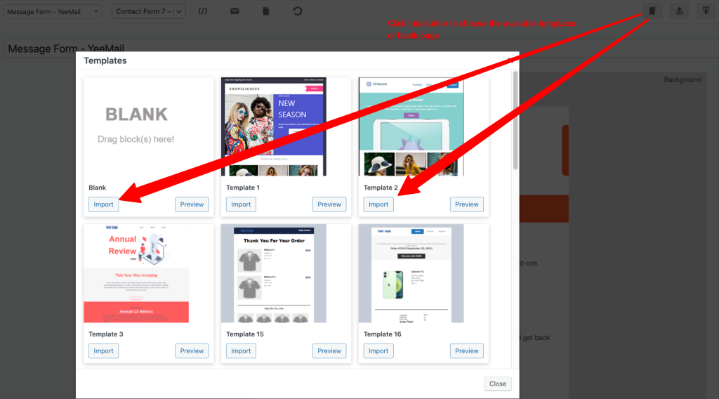 Choose the available email templates