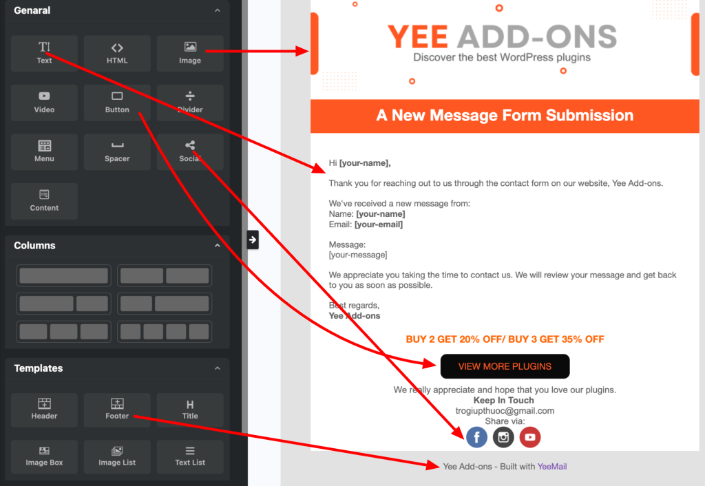 use the drag-and-drop interface to customize template