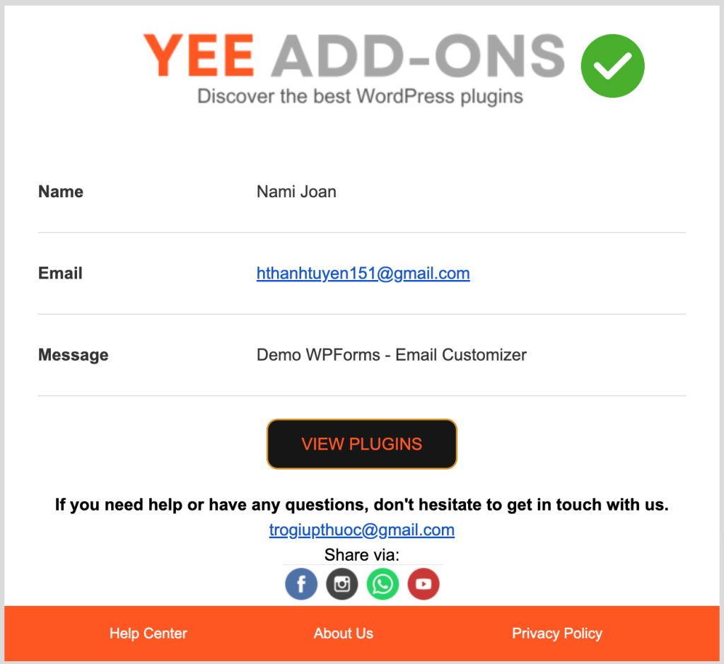 Customize Email Template For WPForms