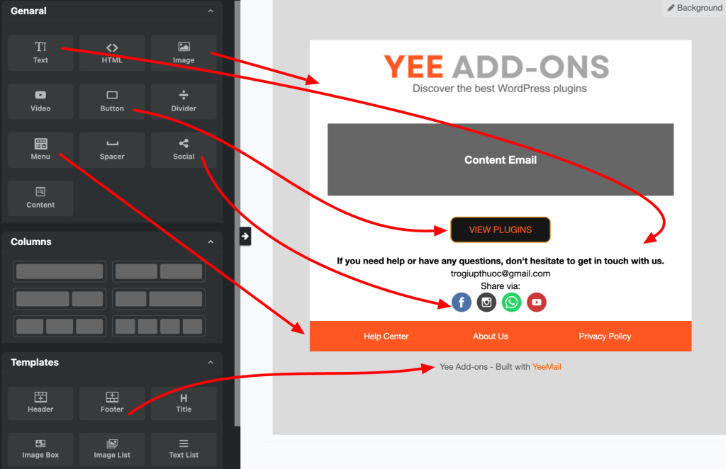 using drag and drop tool to ustomize Default Template