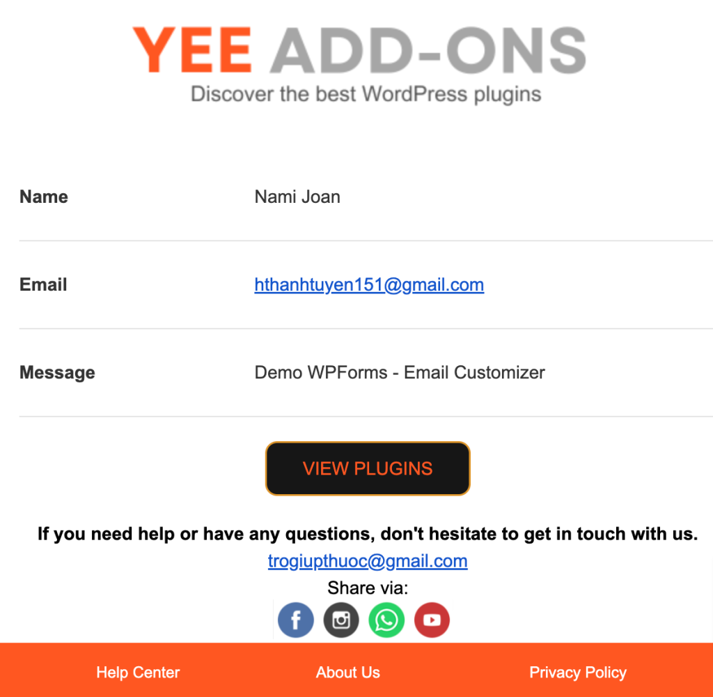 design email template for wpforms 