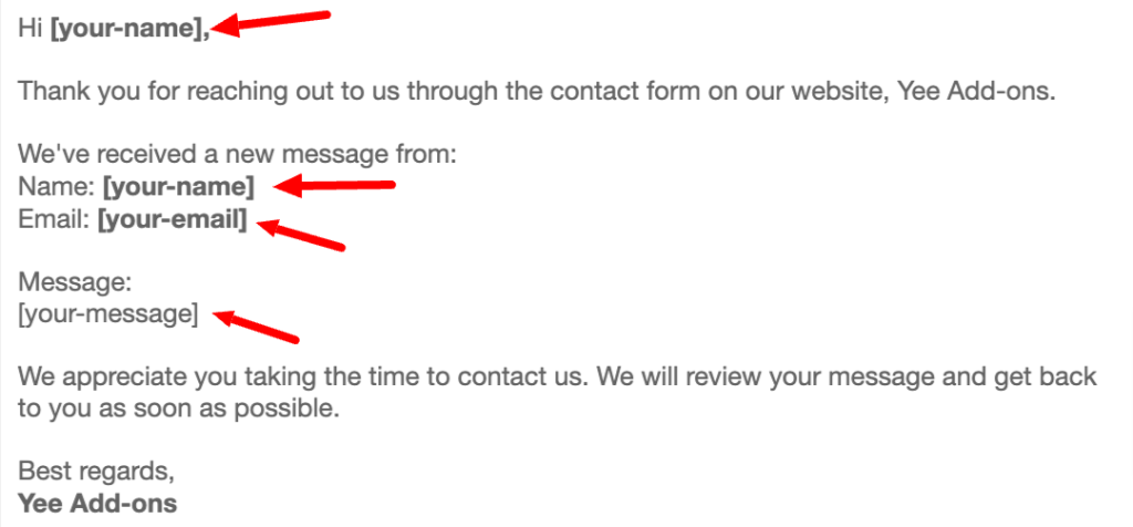 Utilize shortcodes to insert dynamic data from the form