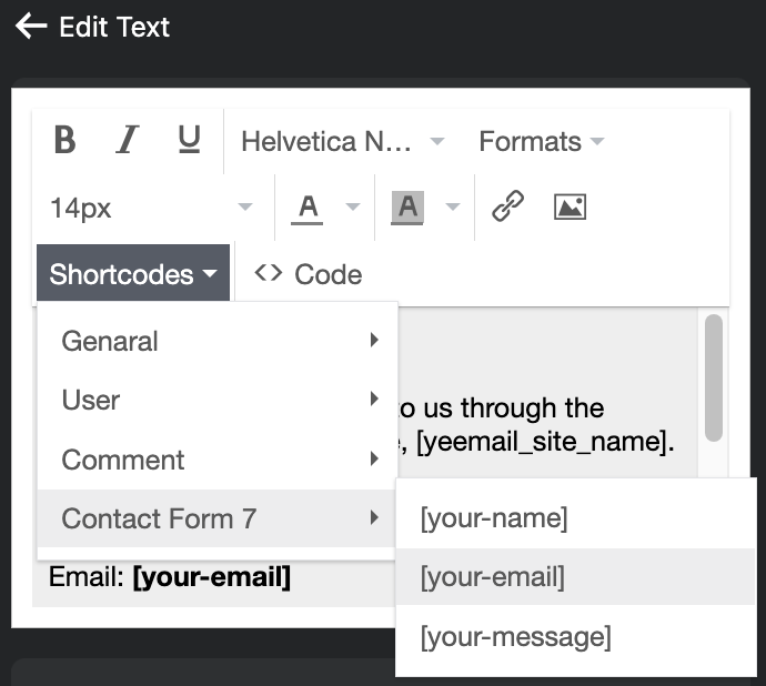 Utilize shortcodes to insert dynamic data from the form