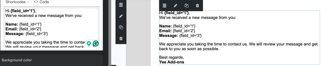 using shortcodes to create an email template for wpforms