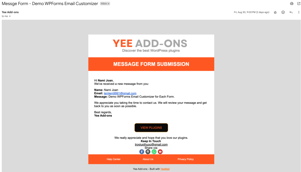 Testing the Email Customization for WPForms
