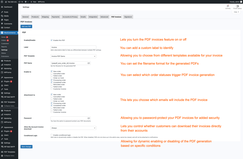 Configure PDF Invoice Template Settings