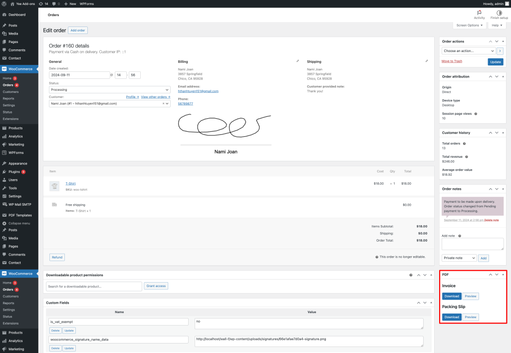 view or download the PDF invoice and packing slip