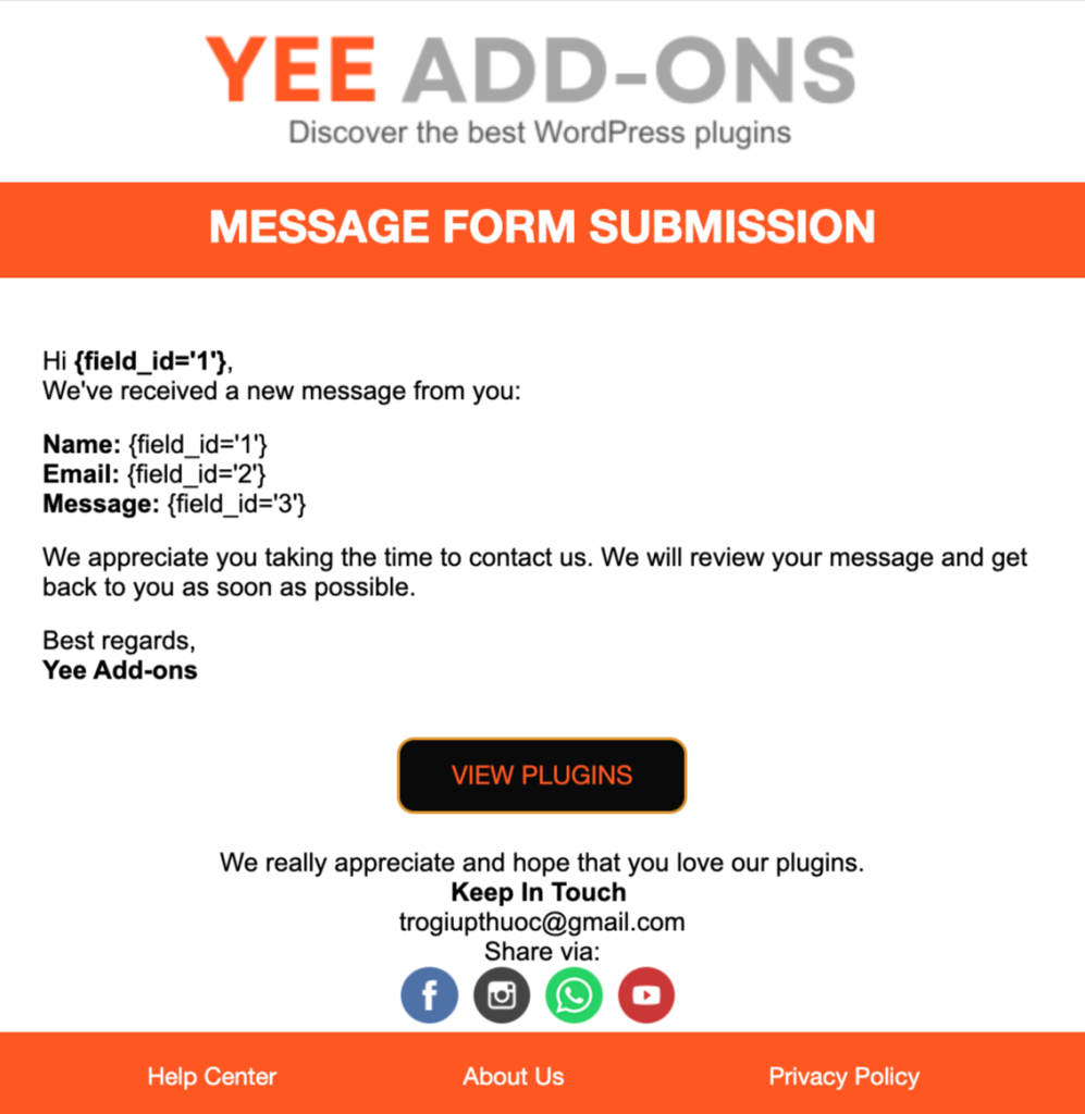customize email template for each wpforms.