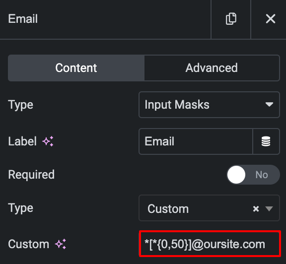 Flexible Ranges of Characters for elementor Input mask