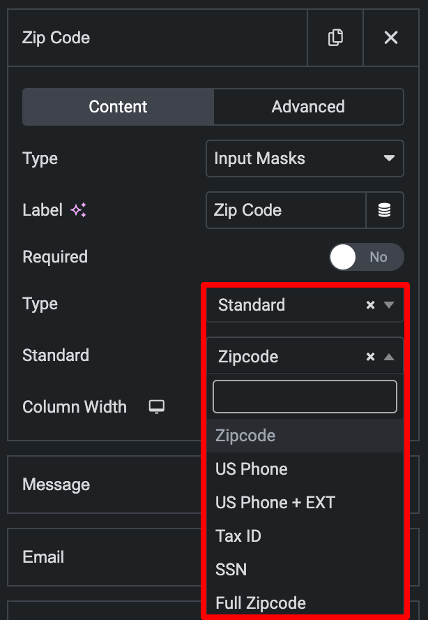 Define the Input Mask Format