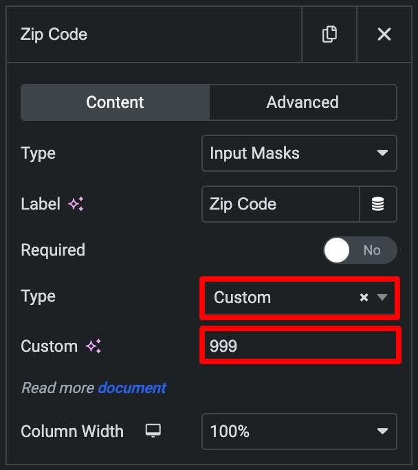 Custom input masks for elementor forms