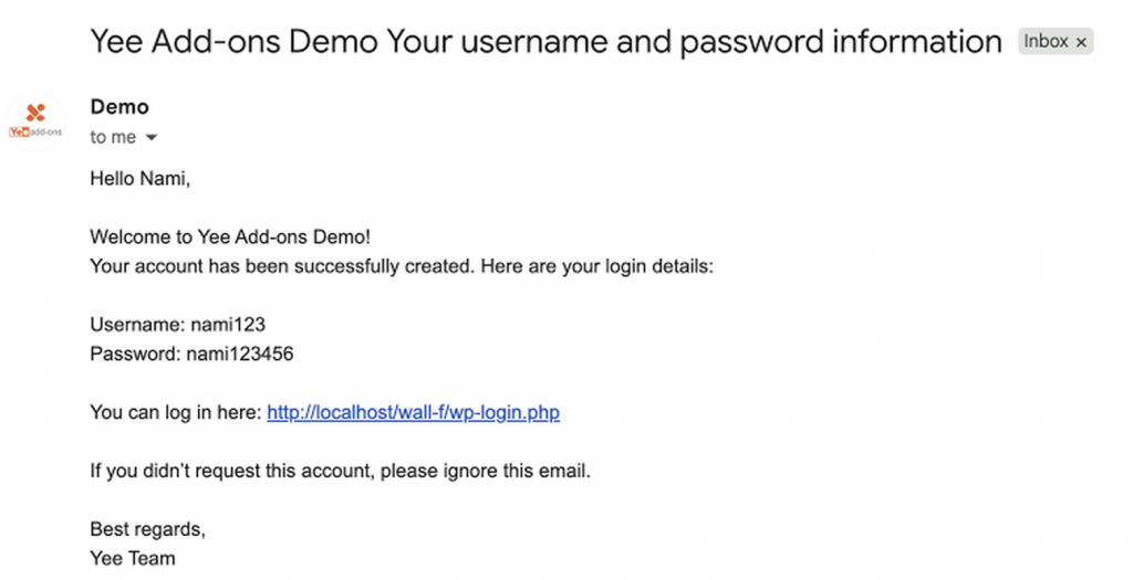 a welcome email containing your login details