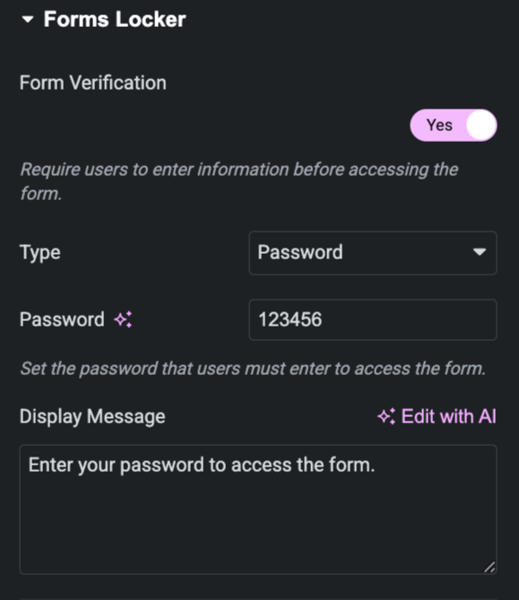 password protection for elementor form locker