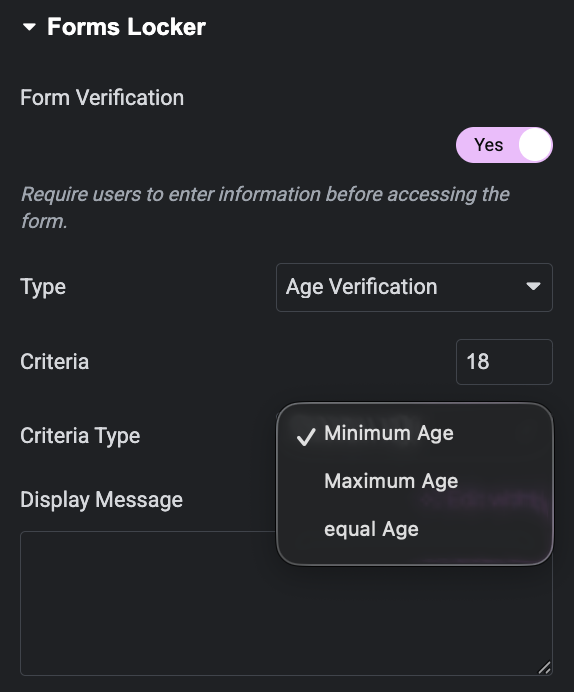 Age Verification for elementor form locker