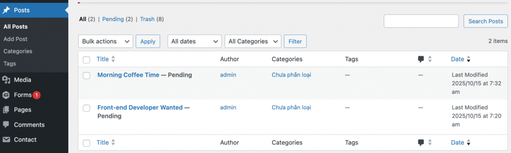 Checking the Post Submission in WordPress