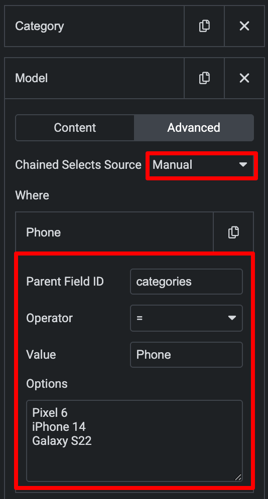 Add Manual Rules for chaines select