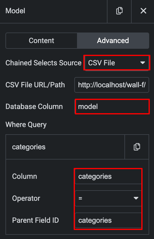 Configure Child Field (Model)