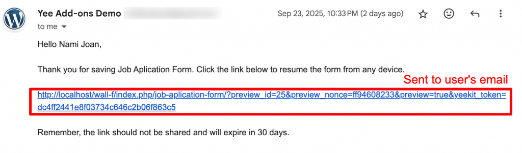 receive a contiune later link for elementor forms
