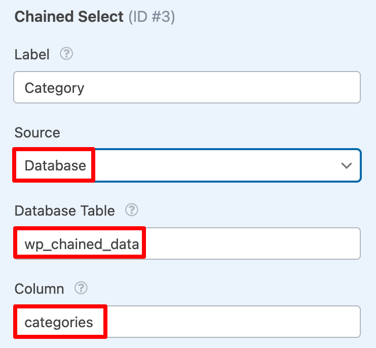 Set Source: Database Table.