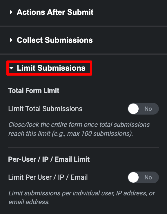limit submissions for elmentor forms